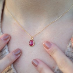 Pink dark/rasperry tourmaline (rosecut) - Necklace (short) - Collier tourmaline (rose foncé/framboise)