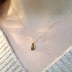 Green dark/moss green tourmaline (rosecut) - Necklace (short) - Collier tourmaline (vert foncé/vert mousse)