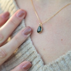 Green dark/moss green tourmaline (rosecut) - Necklace (short) - Collier tourmaline (vert foncé/vert mousse)