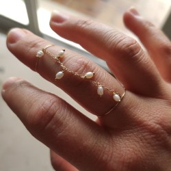 Double bague chaine et perles de culture - Dunes