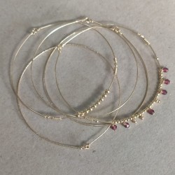 Set 3 joncs Semainier - Modèle "Merry Grenat" - Argent 925/1000