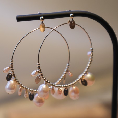 Créoles des Dunes - Gold Filled "or laminé" (585/1000) - perles d'eau douce rose pâle