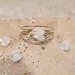 Bague artisanale triple tour Mon Petit Cœur en nacre et or laminé - Éclats Nomades