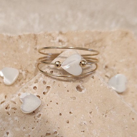 Bague artisanale triple tour Mon Petit Cœur en nacre et or laminé - Éclats Nomades