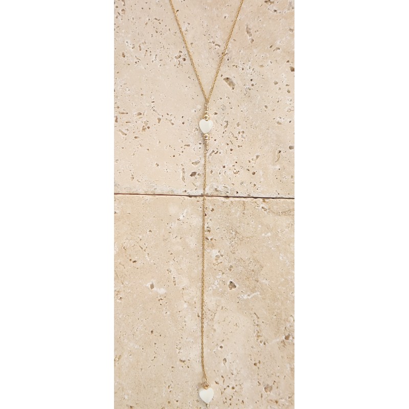 Collier long cravate - Mon petit coeur - Gold filled " or laminé" (585/1000) - nacre