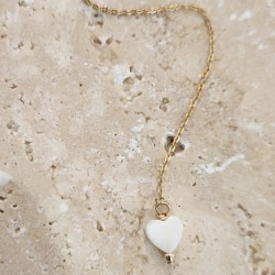 Collier long cravate - Mon petit coeur - Gold filled " or laminé" (585/1000) - nacre