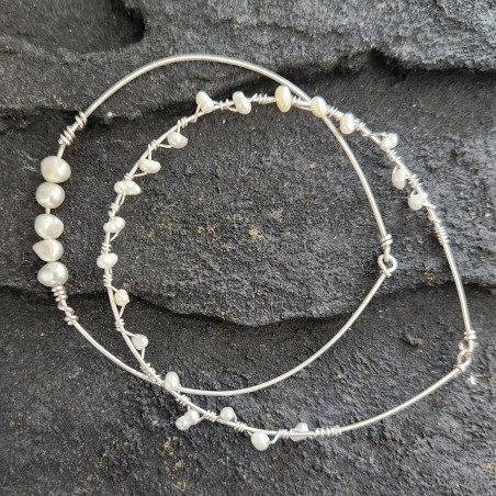 Duo Jonc pavé tressé - perle de culture - Modèle Hina - Argent