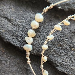 Duo Jonc pavé tressé - perle de culture - Modèle Hina - Argent