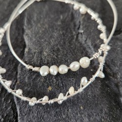 Duo Jonc pavé tressé - perle de culture - Modèle Hina - Argent