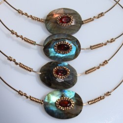 Gros plan sur la pierre labradorite facettée et ses reflets bleus, verts ou oranges par Noblesse sauvage